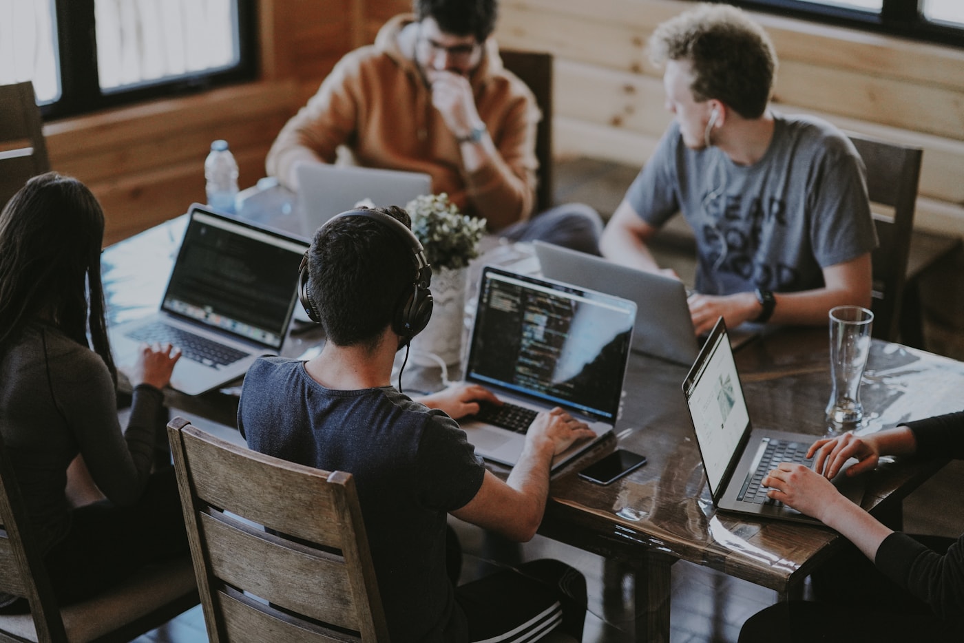 Team members collaborating together in an office